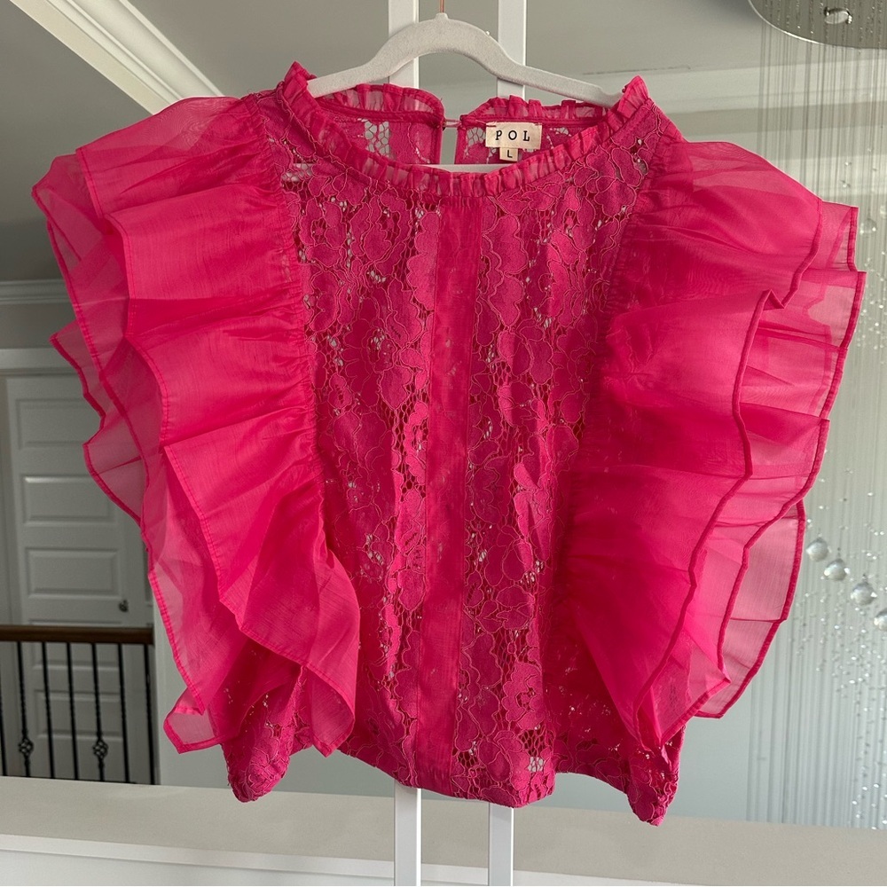 POL Pink Lace Ruffle Top - Picture 2 of 5